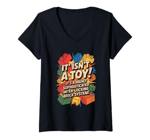 Damen Master Builder Bricks Blocks Spielspielzeug T-Shirt mit V-Ausschnitt von Funny Blocks Master Builder