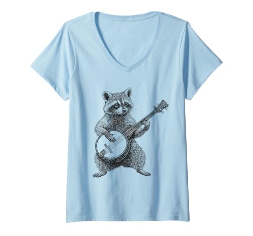 Damen Waschbär spielt Banjo Banjo Waschbär Bluegrass Banjo Spieler T-Shirt mit V-Ausschnitt von Funny Bluegrass Banjo Lover Designs