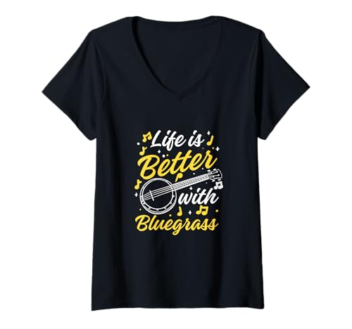 Damen Bluegrass Music Lover Banjo Player Lustiges Banjo Musik Zitat T-Shirt mit V-Ausschnitt von Funny Bluegrass Banjo Lovers Country Music Banjo