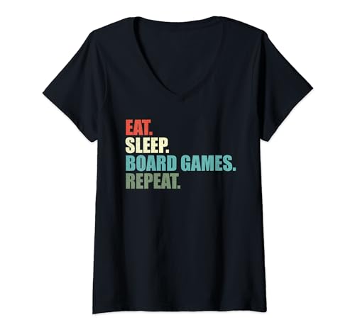 Damen Lustige Eat Sleep Brettspiele Gaming Gamer T-Shirt mit V-Ausschnitt Damen Lustige Eat Sleep Brettspiele Gaming Gamer T-Shirt mit V-Ausschnitt von Funny Board Game Saying