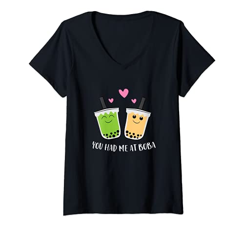 Damen Du hattest mich bei Boba Tea T-Shirt mit V-Ausschnitt von Funny Boba Tea Gifts