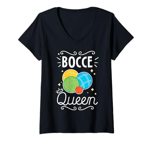 Damen Boccia Lustiger Italienischer Boccia T-Shirt mit V-Ausschnitt von Funny Bocce Player Gifts