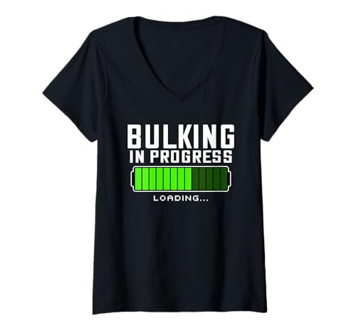 Damen Bulking Progress Season Loading Battery Funny T-Shirt mit V-Ausschnitt Damen Bulking Progress Season Loading Battery Funny T-Shirt mit V-Ausschnitt von Funny Bodybuilding Vegan Apparel