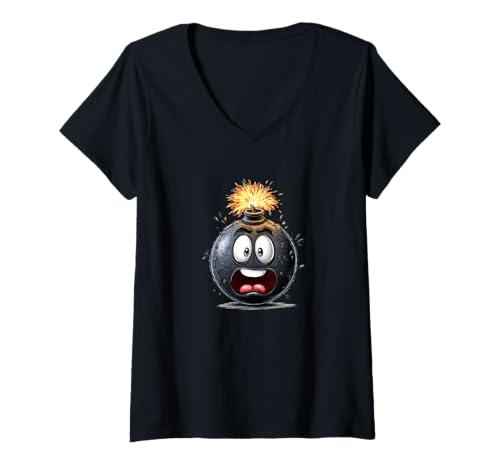 Damen Lachende Bombe mit Feuer und Explosivkostüm T-Shirt mit V-Ausschnitt Damen Lachende Bombe mit Feuer und Explosivkostüm T-Shirt mit V-Ausschnitt von Funny Bomb Outfit