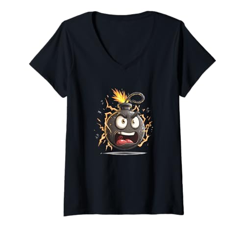 Damen Lustige Cartoon-Bombe für einen explosiven Look T-Shirt mit V-Ausschnitt Damen Lustige Cartoon-Bombe für einen explosiven Look T-Shirt mit V-Ausschnitt von Funny Bomb Outfit