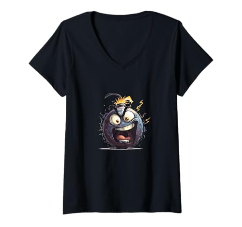 Damen Lustiges Angry Bomb Face Kostüm T-Shirt mit V-Ausschnitt Damen Lustiges Angry Bomb Face Kostüm T-Shirt mit V-Ausschnitt von Funny Bomb Outfit
