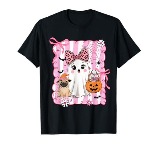 Preppy Spooky Vibes Halloween-Geisterhund, für Damen und Mädchen, Rosa T-Shirt von Funny Boo Coquette Pumpkin Halloween Costume