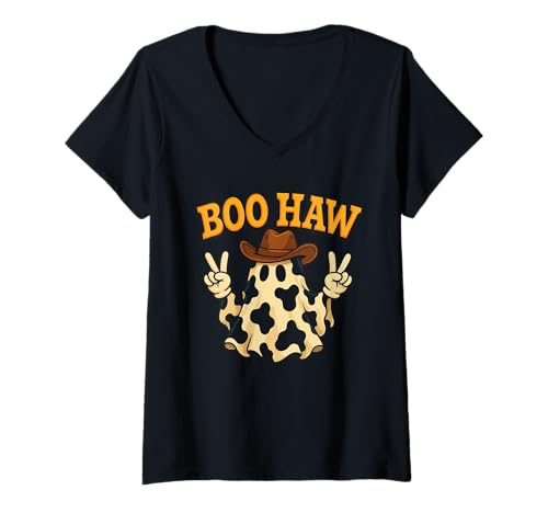 Damen Boo Haw Cowboy Ghost Lustiger Western-Halloween-Rodeo-Humor T-Shirt mit V-Ausschnitt Damen Boo Haw Cowboy Ghost Lustiger Western-Halloween-Rodeo-Humor T-Shirt mit V-Ausschnitt von Funny Boo Haw Ghost Cow Cowboy Western Halloween