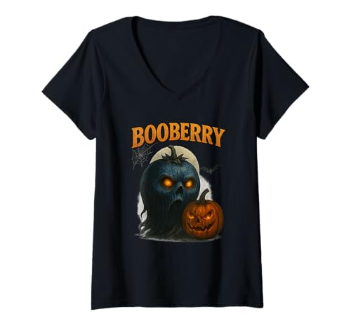 Damen Halloween Shirt Booberry Geist Blaubeere Kürbis Lustig T-Shirt mit V-Ausschnitt Damen Halloween Shirt Booberry Geist Blaubeere Kürbis Lustig T-Shirt mit V-Ausschnitt von Funny Booberry Geist Blaubeere Kürbis Halloween