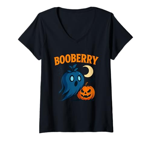 Damen Halloween Shirt Booberry Geist Blaubeere Kürbis Lustig T-Shirt mit V-Ausschnitt Damen Halloween Shirt Booberry Geist Blaubeere Kürbis Lustig T-Shirt mit V-Ausschnitt von Funny Booberry Geist Blaubeere Kürbis Halloween
