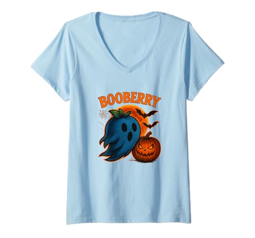 Damen Halloween Shirt Booberry Geist Blaubeere Kürbis Lustig T-Shirt mit V-Ausschnitt Damen Halloween Shirt Booberry Geist Blaubeere Kürbis Lustig T-Shirt mit V-Ausschnitt von Funny Booberry Geist Blaubeere Kürbis Halloween