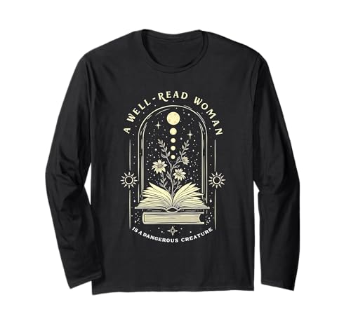 A Well Read Woman Magical Celestial Book Lover Empowerment Langarmshirt von Funny Book Enthusiast Bookworm Story Lovers