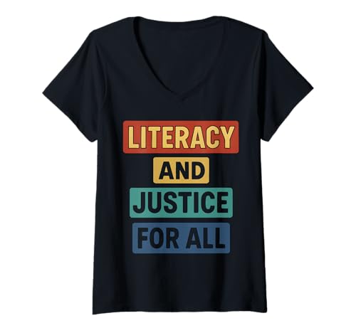 Damen Bewegung für Alphabetisierung und Gerechtigkeit für alle: Kühne Interessenvertretung T-Shirt mit V-Ausschnitt von Funny Book Enthusiast Bookworm Story Lovers