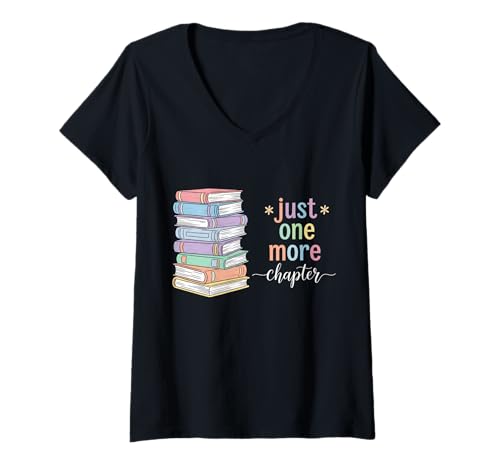 Damen Book Lover Just One More Chapter Pastell Reading Bookworm T-Shirt mit V-Ausschnitt von Funny Book Enthusiast Bookworm Story Lovers