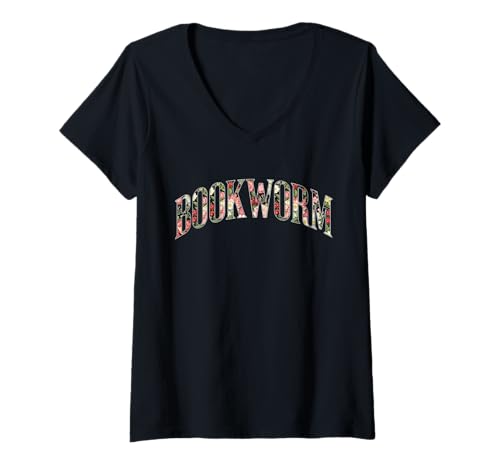 Damen Bookworm, Design im gemütlichen Leseliebhaber-Stil T-Shirt mit V-Ausschnitt von Funny Book Enthusiast Bookworm Story Lovers