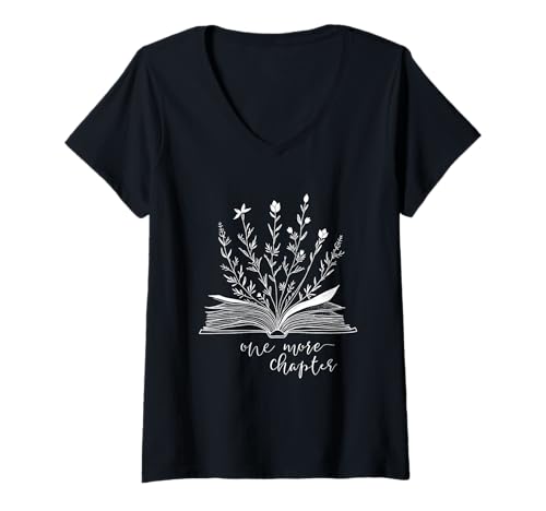 Damen Bookworm One More Chapter Minimalistisches Design T-Shirt mit V-Ausschnitt von Funny Book Enthusiast Bookworm Story Lovers