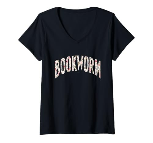 Damen Bücherwurm Floral Botanical Reader Design T-Shirt mit V-Ausschnitt von Funny Book Enthusiast Bookworm Story Lovers