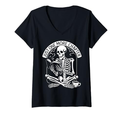 Damen Halloween Just One More Chapter Gothic Reader Ästhetische Kunst T-Shirt mit V-Ausschnitt von Funny Book Enthusiast Bookworm Story Lovers