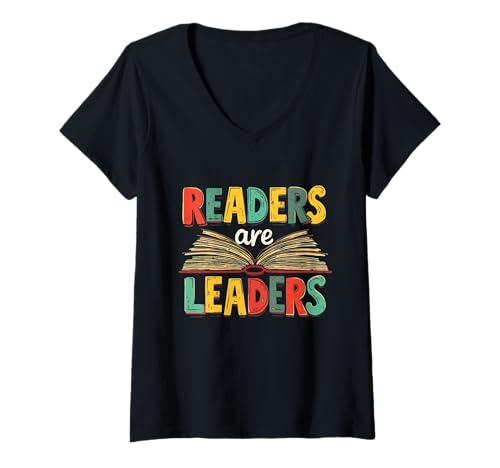 Damen Inspirierende Alphabetisierungsleser sind motivierende Führungskräfte T-Shirt mit V-Ausschnitt von Funny Book Enthusiast Bookworm Story Lovers