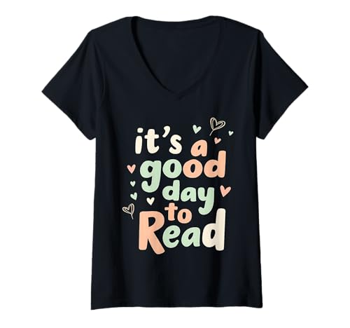 Damen It's a Good Day to Read Colorful Bookish Hearts Reading Vibe T-Shirt mit V-Ausschnitt Damen It's a Good Day to Read Colorful Bookish Hearts Reading Vibe T-Shirt mit V-Ausschnitt von Funny Book Enthusiast Bookworm Story Lovers