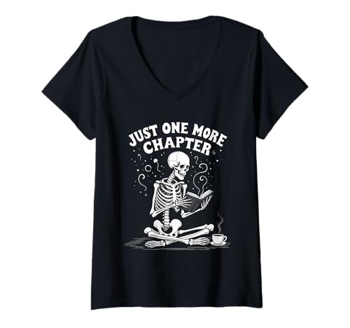 Damen Just One More Chapter Halloween-Kostüm im literarischen Stil T-Shirt mit V-Ausschnitt von Funny Book Enthusiast Bookworm Story Lovers