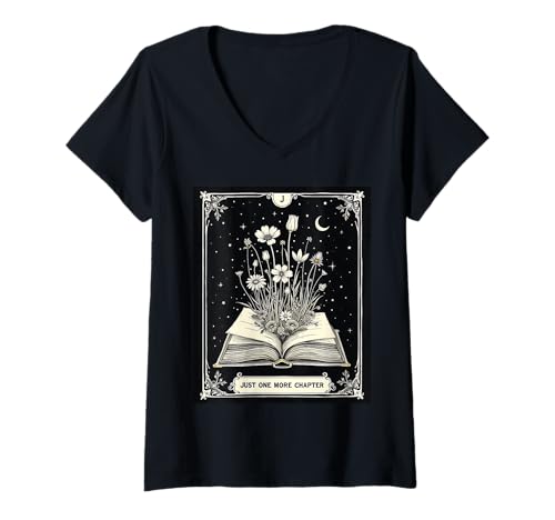 Damen Just One More Chapter Halloween-Kostüm mit Blumenmuster T-Shirt mit V-Ausschnitt von Funny Book Enthusiast Bookworm Story Lovers