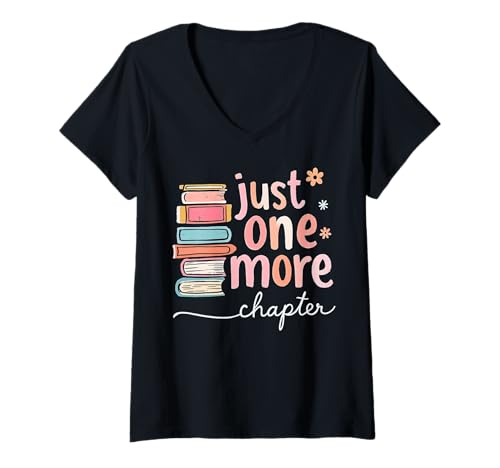 Damen Just One More Chapter Pastell Book Lover Design T-Shirt mit V-Ausschnitt von Funny Book Enthusiast Bookworm Story Lovers