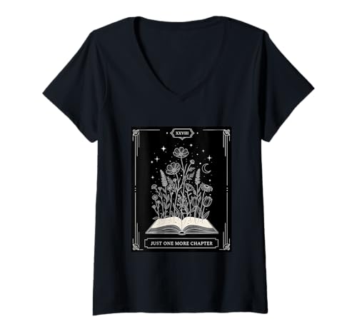 Damen Just One More Chapter Tarot Vibe Halloween Party Bücherwurm T-Shirt mit V-Ausschnitt von Funny Book Enthusiast Bookworm Story Lovers