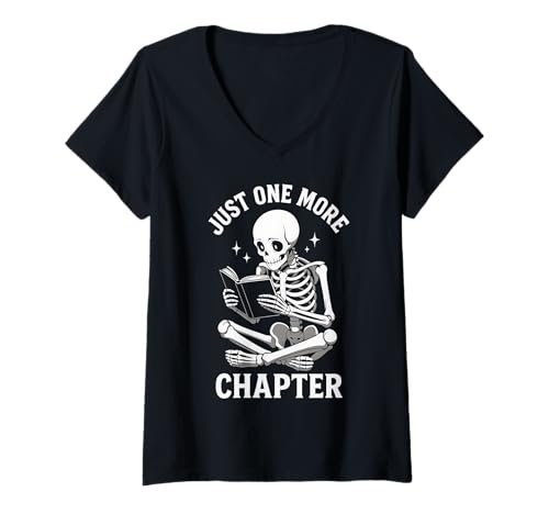 Damen Nur noch EIN Kapitel: Haunted Library Theme Bookworm Design T-Shirt mit V-Ausschnitt von Funny Book Enthusiast Bookworm Story Lovers