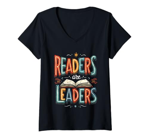 Damen Readers Are Leaders Motivational Knowledge is Power Zitat T-Shirt mit V-Ausschnitt Damen Readers Are Leaders Motivational Knowledge is Power Zitat T-Shirt mit V-Ausschnitt von Funny Book Enthusiast Bookworm Story Lovers