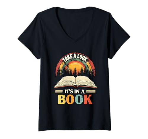 Damen Take A Look It's In A Book Skurrile Bücherwurm-Kunstwerk T-Shirt mit V-Ausschnitt von Funny Book Enthusiast Bookworm Story Lovers