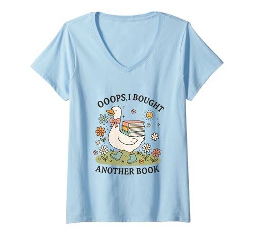 Damen Hoppla, ich Habe EIN anderes Buch gekauft, Cute Duck Reader T-Shirt mit V-Ausschnitt Damen Hoppla, ich Habe EIN anderes Buch gekauft, Cute Duck Reader T-Shirt mit V-Ausschnitt von Funny Book Lover Gifts Ducks Boots Flowers Reading