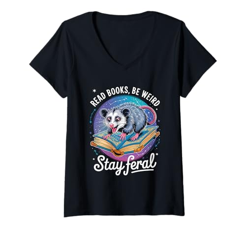 Damen Lesen Sie Bücher, seien Sie komisch, bleiben Sie wild, lustig, Opossum T-Shirt mit V-Ausschnitt Damen Lesen Sie Bücher, seien Sie komisch, bleiben Sie wild, lustig, Opossum T-Shirt mit V-Ausschnitt von Funny Book Lover Reading Nerd Librarian Style