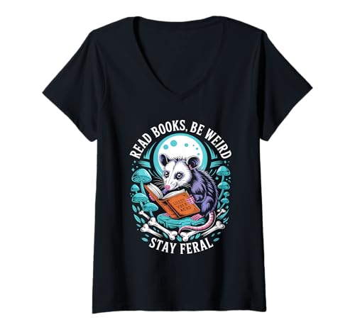 Damen Lesen Sie Bücher, seien Sie komisch, bleiben Sie wild, lustig, Opposum T-Shirt mit V-Ausschnitt Damen Lesen Sie Bücher, seien Sie komisch, bleiben Sie wild, lustig, Opposum T-Shirt mit V-Ausschnitt von Funny Book Lover Reading Nerd Librarian Style