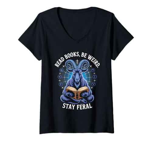 Damen Lesen Sie Bücher, seien Sie komisch, bleiben Sie wild, lustig, Ziege T-Shirt mit V-Ausschnitt Damen Lesen Sie Bücher, seien Sie komisch, bleiben Sie wild, lustig, Ziege T-Shirt mit V-Ausschnitt von Funny Book Lover Reading Nerd Librarian Style