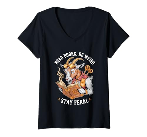 Damen Lesen Sie Bücher, seien Sie komisch, bleiben Sie wild, lustig, Ziege T-Shirt mit V-Ausschnitt Damen Lesen Sie Bücher, seien Sie komisch, bleiben Sie wild, lustig, Ziege T-Shirt mit V-Ausschnitt von Funny Book Lover Reading Nerd Librarian Style