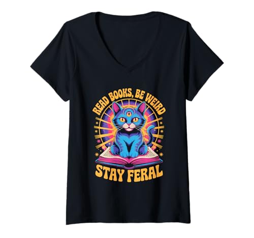 Damen Lesen Sie Bücher, seien Sie komisch, bleiben Sie wild, lustig, fetzig T-Shirt mit V-Ausschnitt Damen Lesen Sie Bücher, seien Sie komisch, bleiben Sie wild, lustig, fetzig T-Shirt mit V-Ausschnitt von Funny Book Lover Reading Nerd Librarian Style