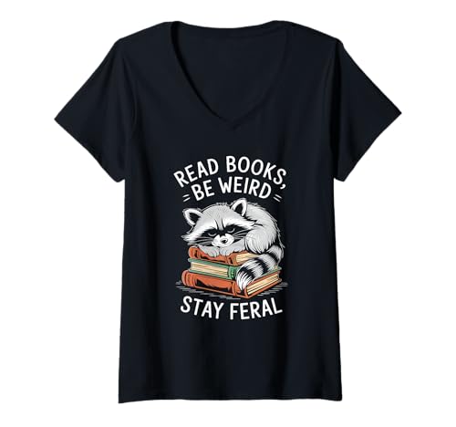 Damen Lesen Sie Bücher, seien Sie komisch, bleiben Sie wild, lustiger Waschbär T-Shirt mit V-Ausschnitt Damen Lesen Sie Bücher, seien Sie komisch, bleiben Sie wild, lustiger Waschbär T-Shirt mit V-Ausschnitt von Funny Book Lover Reading Nerd Librarian Style