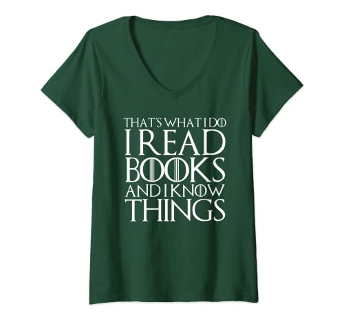 Damen T-Shirt mit Aufschrift "That's what I do I read books and I know things" T-Shirt mit V-Ausschnitt von Funny Book Reading Nerd Shirts