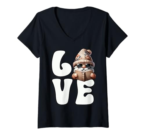 Damen Book Love Reading Themed GNOME Dad Graphic for Cool Teacher T-Shirt mit V-Ausschnitt Damen Book Love Reading Themed GNOME Dad Graphic for Cool Teacher T-Shirt mit V-Ausschnitt von Funny Book Reading Themed Gifts For Gnome Lovers