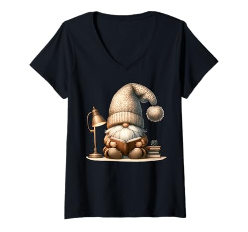 Damen Bookworm GNOME Grandpa for Librarian and Funny Book Reader T-Shirt mit V-Ausschnitt von Funny Book Reading Themed Gifts For Gnome Lovers