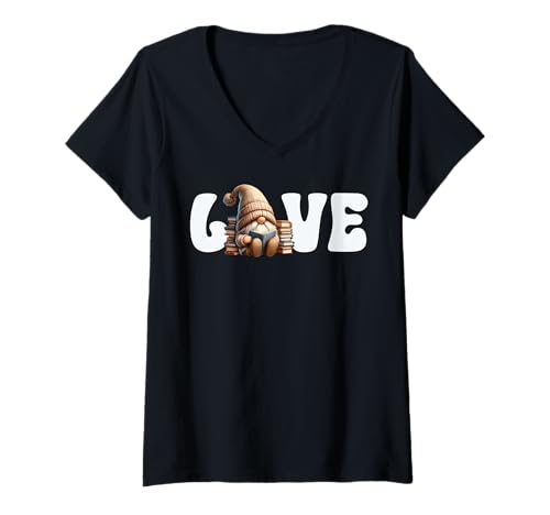 Damen Bookworm GNOME for Librarian and Teacher Who Love Reading T-Shirt mit V-Ausschnitt Damen Bookworm GNOME for Librarian and Teacher Who Love Reading T-Shirt mit V-Ausschnitt von Funny Book Reading Themed Gifts For Gnome Lovers