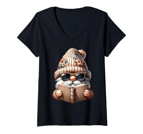 Damen Cool Reading GNOME Dad for Bookworm Librarian and Book Lover T-Shirt mit V-Ausschnitt von Funny Book Reading Themed Gifts For Gnome Lovers