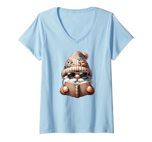 Damen Funny Book Reader GNOME Cool Reading Accessories for Teacher T-Shirt mit V-Ausschnitt Damen Funny Book Reader GNOME Cool Reading Accessories for Teacher T-Shirt mit V-Ausschnitt von Funny Book Reading Themed Gifts For Gnome Lovers