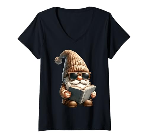 Damen Funny Book Reader GNOME Dad for Women and Men Cool Bookworm T-Shirt mit V-Ausschnitt von Funny Book Reading Themed Gifts For Gnome Lovers