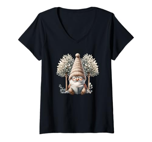 Damen Teacher GNOME Love Reading Books for Introvert Librarian T-Shirt mit V-Ausschnitt Damen Teacher GNOME Love Reading Books for Introvert Librarian T-Shirt mit V-Ausschnitt von Funny Book Reading Themed Gifts For Gnome Lovers