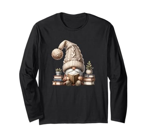 Reading GNOME for Women and Teachers with Stack of Books Langarmshirt von Funny Book Reading Themed Gifts For Gnome Lovers