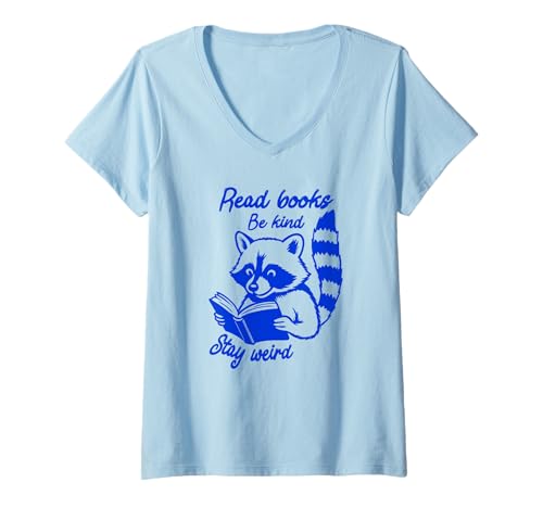 Damen Lustiger Waschbär liest Bücher Sei nett, bleib komischer Buchliebhaber T-Shirt mit V-Ausschnitt Damen Lustiger Waschbär liest Bücher Sei nett, bleib komischer Buchliebhaber T-Shirt mit V-Ausschnitt von Funny Bookish Raccoon