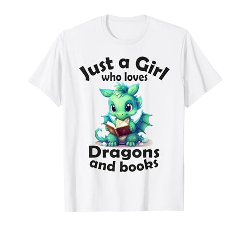 Nur ein Mädchen, das Drachen und Bücher liebt, Dragon for Kids T-Shirt Nur ein Mädchen, das Drachen und Bücher liebt, Dragon for Kids T-Shirt von Funny Bookworm and Dragons for Kids Design