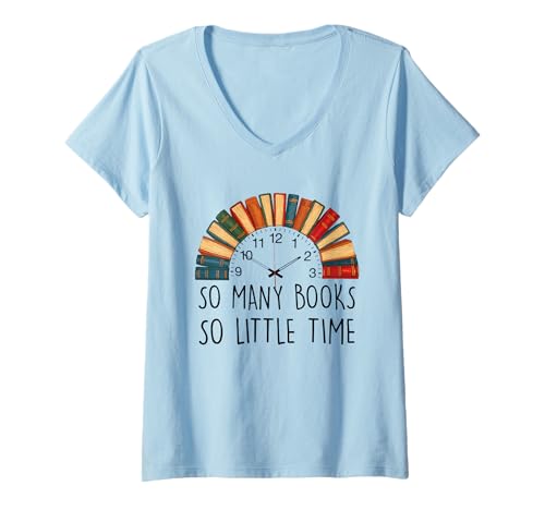 Damen Retro So Many Books Little Time Bücheruhr Lesen Lustig T-Shirt mit V-Ausschnitt Damen Retro So Many Books Little Time Bücheruhr Lesen Lustig T-Shirt mit V-Ausschnitt von Funny Bookworms Book Lover Librarian Tee